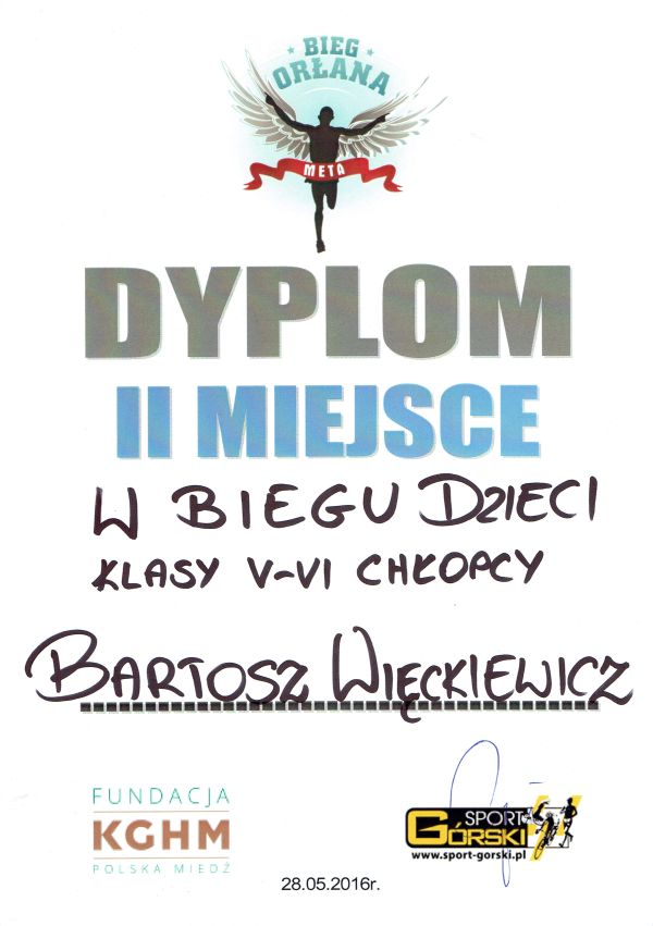  I Bieg Orłana – II miejsce Bartosz Więckiewicz 