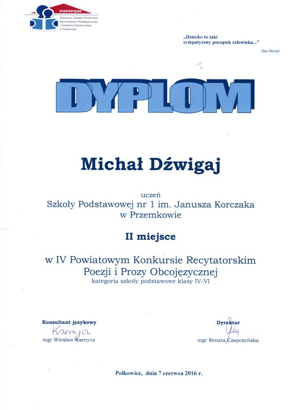 Konkurs Recytatorski Poezji i Prozy Obcojęzycznej 2015 Dźwigaj Michał 