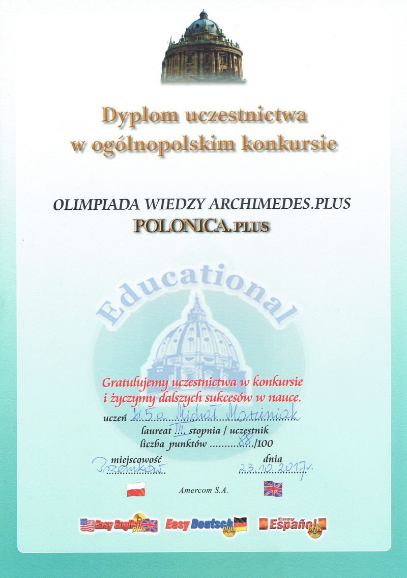 Sukcesy polonistyczne w I półroczu 2017/2018
