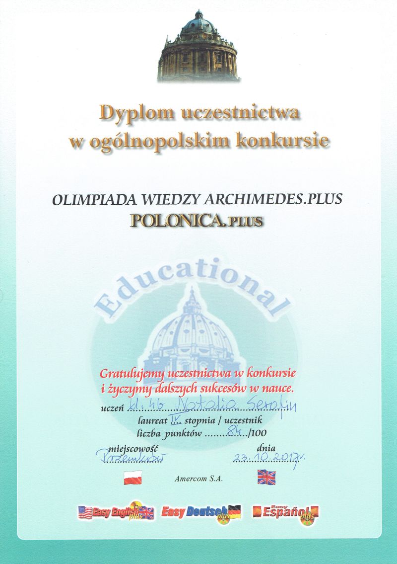 Sukcesy polonistyczne w I półroczu 2017/2018