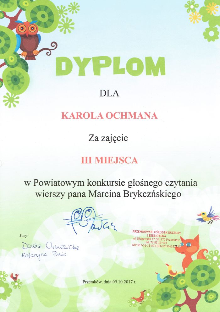  Powiatowy konkurs głośnego czytania wierszy pana Marcina Brykczyńskiego