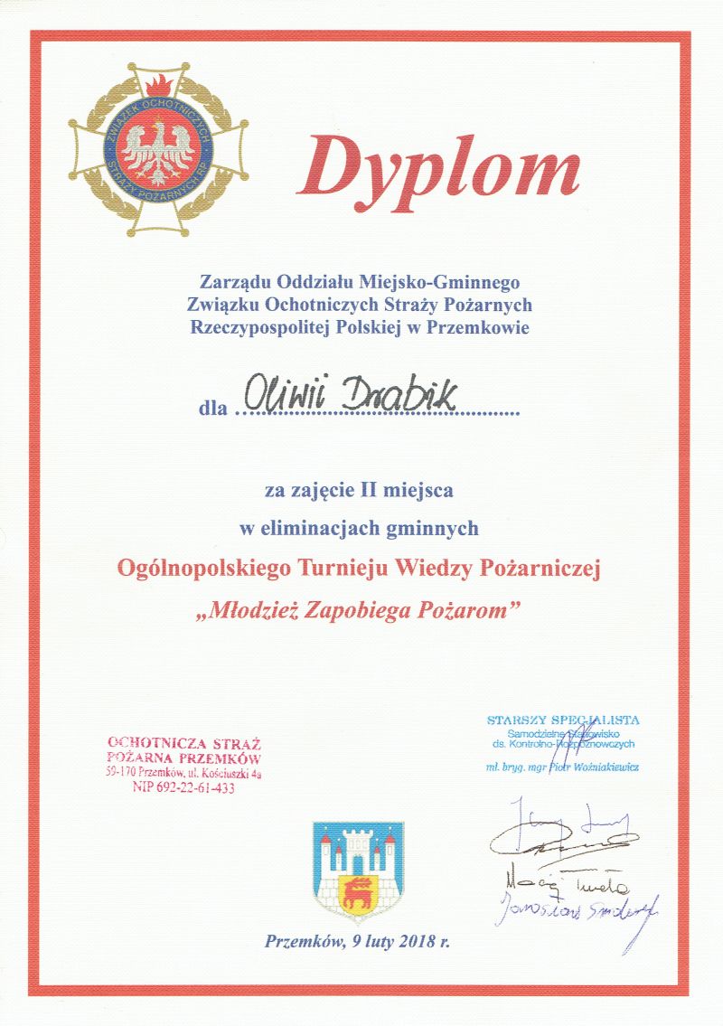 Etap gminny OTWP „Młodzież zapobiega pożarom”