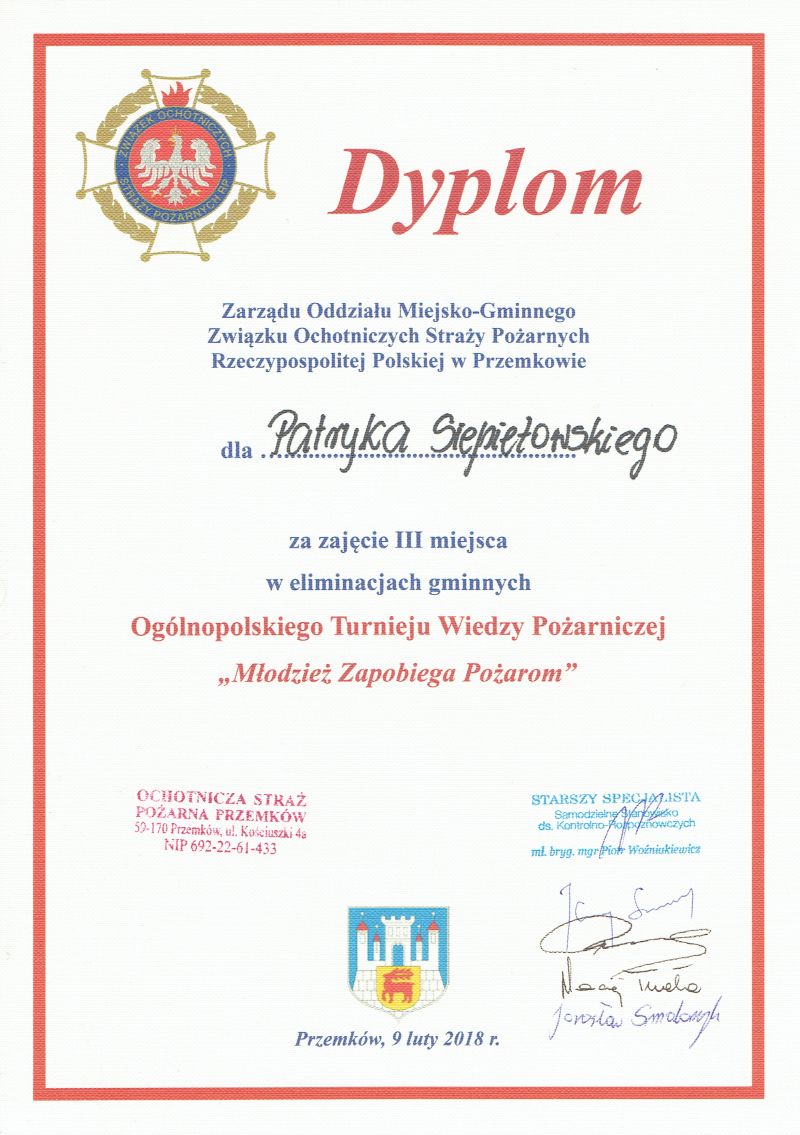 Etap gminny OTWP „Młodzież zapobiega pożarom”