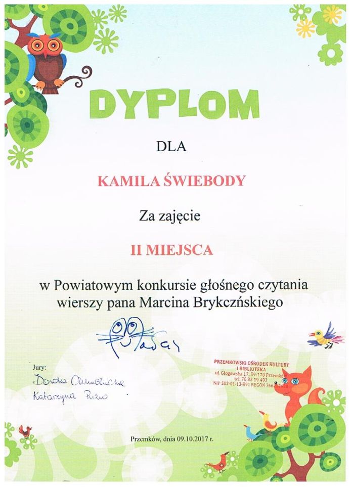  Powiatowy konkurs głośnego czytania wierszy pana Marcina Brykczyńskiego