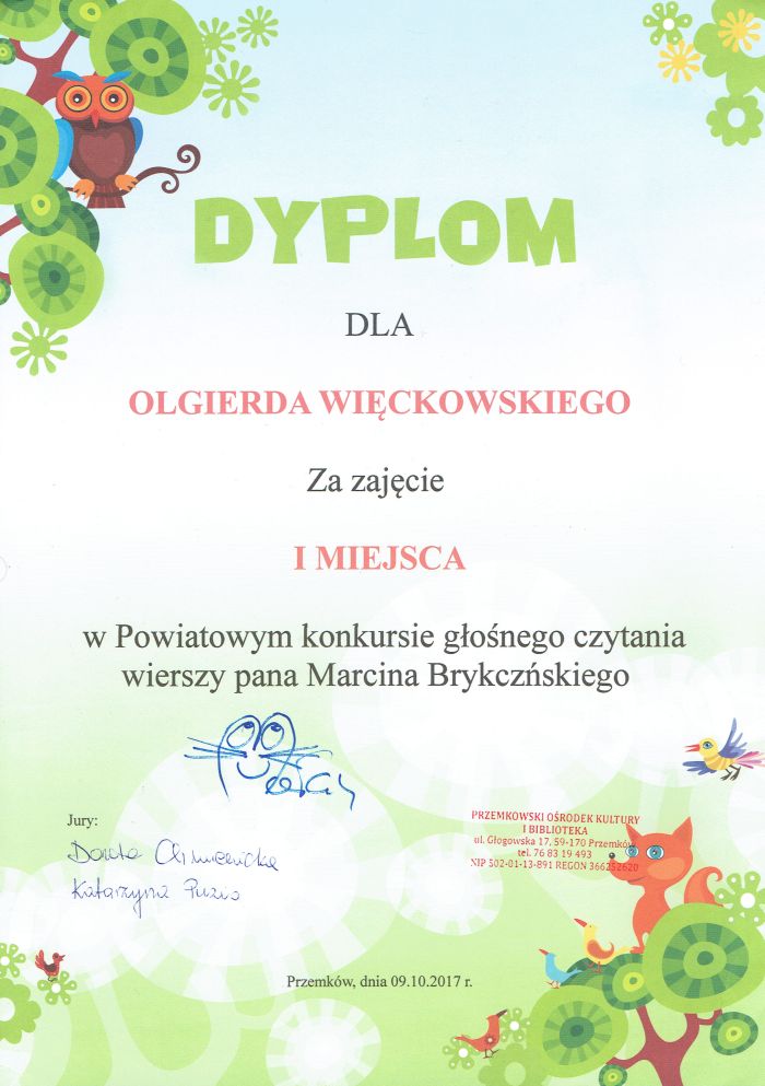  Powiatowy konkurs głośnego czytania wierszy pana Marcina Brykczyńskiego